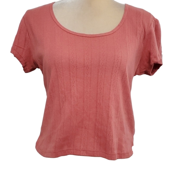 Belle Du Jour Tops - Classic Scoop Neck Crop Top - Coral Pink